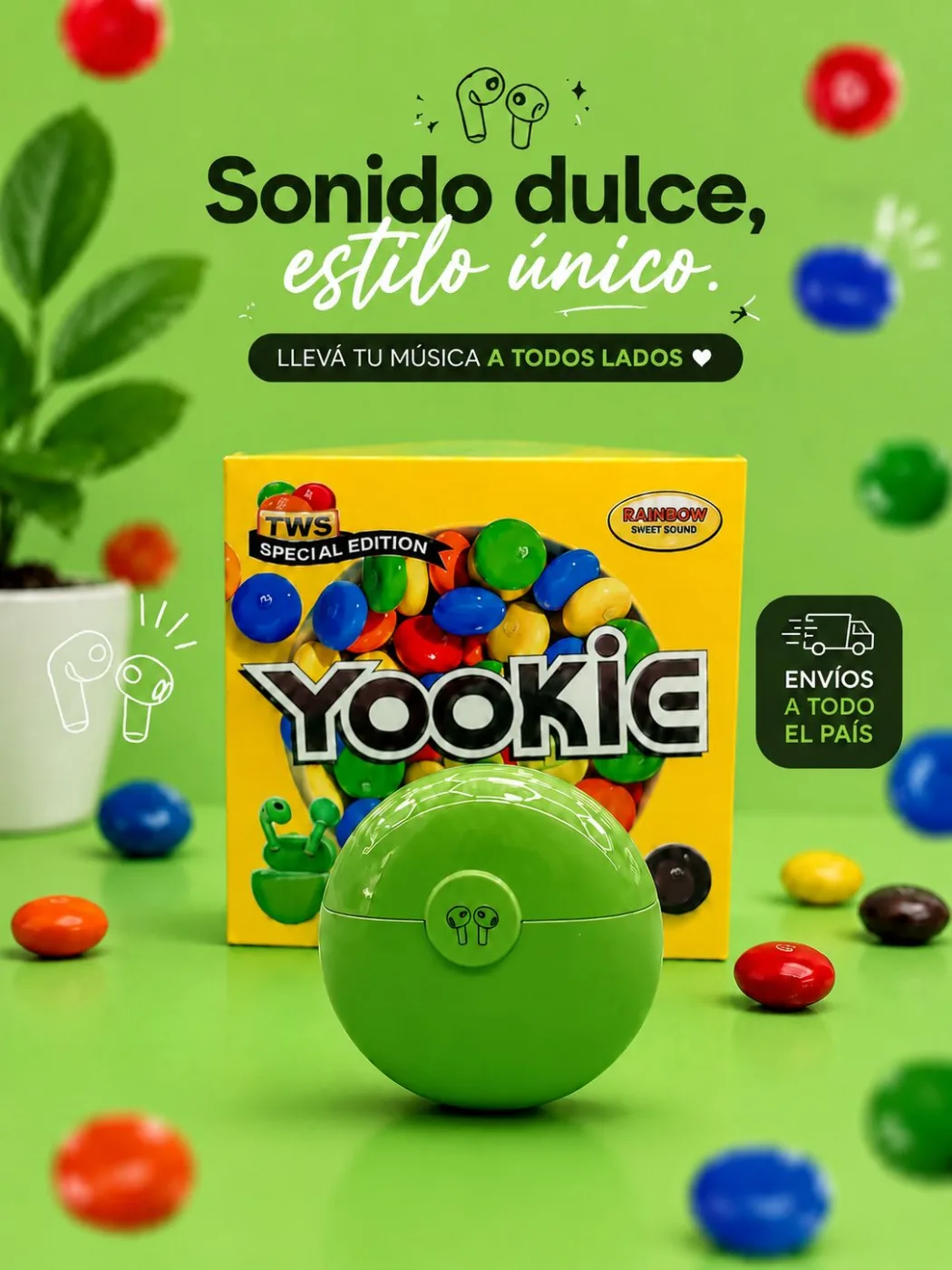 Auricular Bt Yookie Rainbow Beam — VERDE — Producto